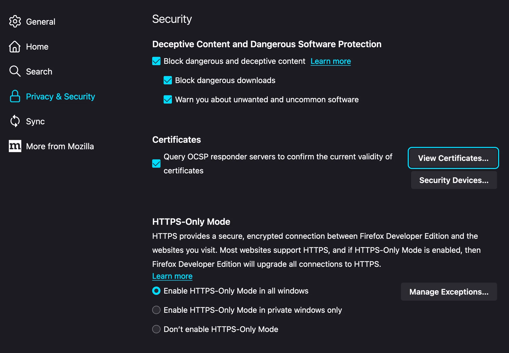 Privacy and security settings