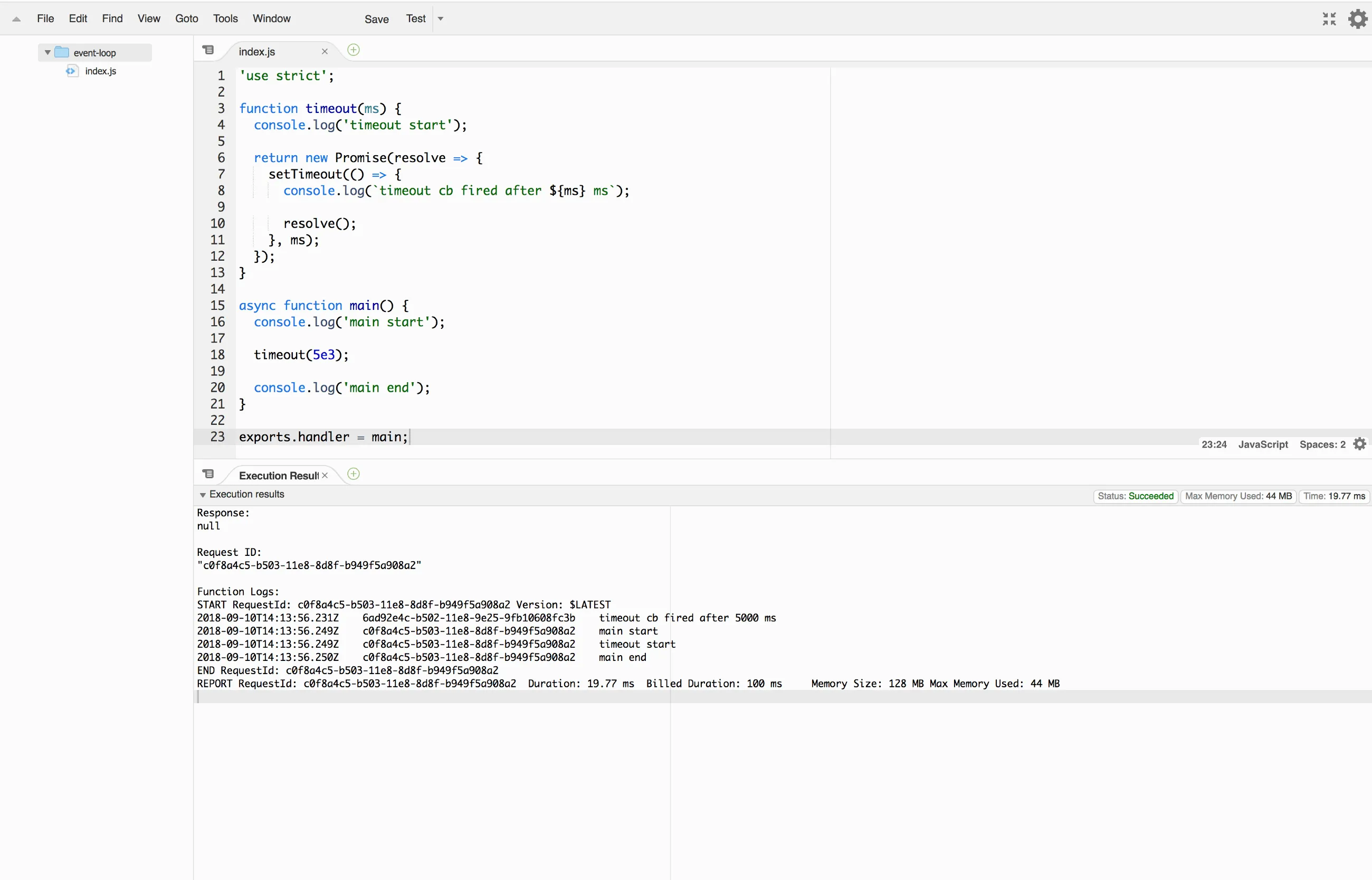 Second Lambda invocation runs the previous timeout callback first