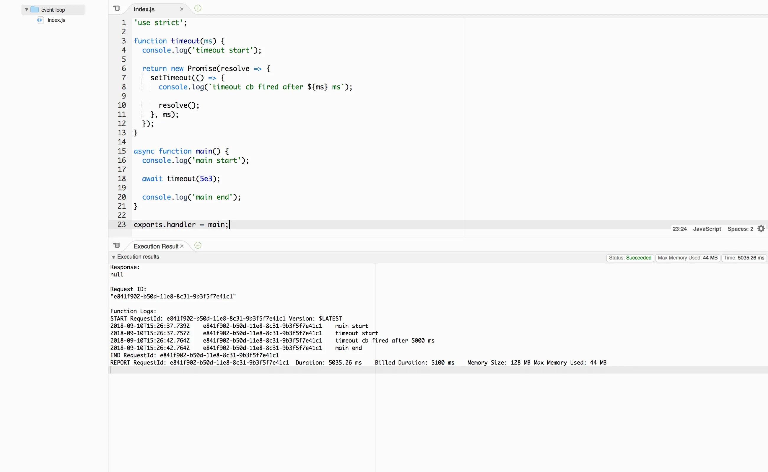 Lambda invocation waits for the awaited timeout callback